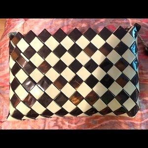 Chocolate and Cream woven checkerboard clutch